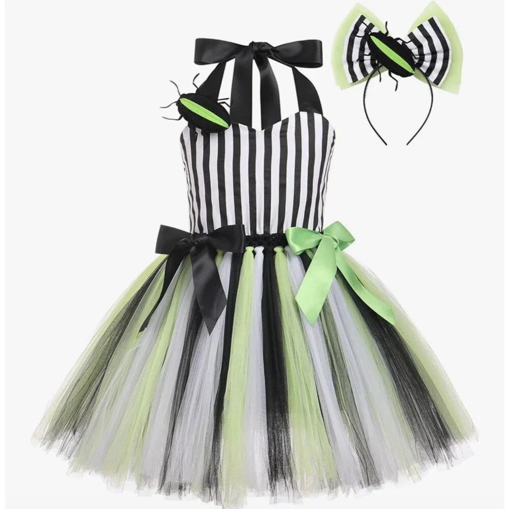 Kids Girl Halloween Costume Short Sleeve Ruffle Tulle Tutu Dress festival 11-12